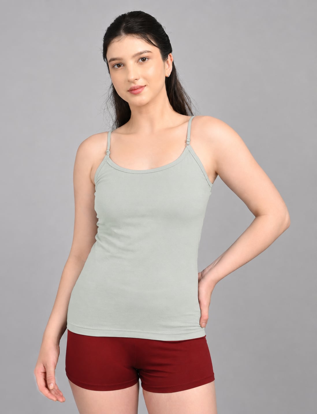 Pistachio Green Cotton Camisole with Adjustable Straps